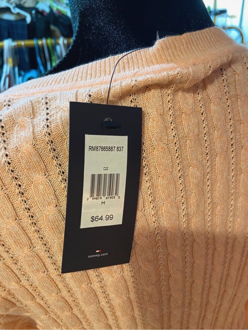 Brand New Peach Cable-Knit Button Cardigan Sweater - Women - Picture 4 of 7